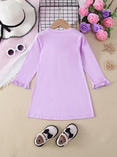 1pc Girls Casual Balloon Print Denim-Like Dress, Autumn